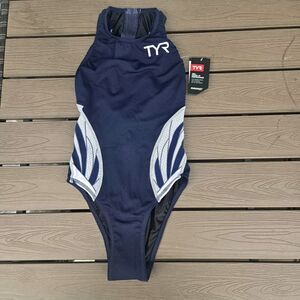 TYR Durafast Youth Girl Phoenix Destroyer Navy/white Polo Zipper Swim Sz 26 New